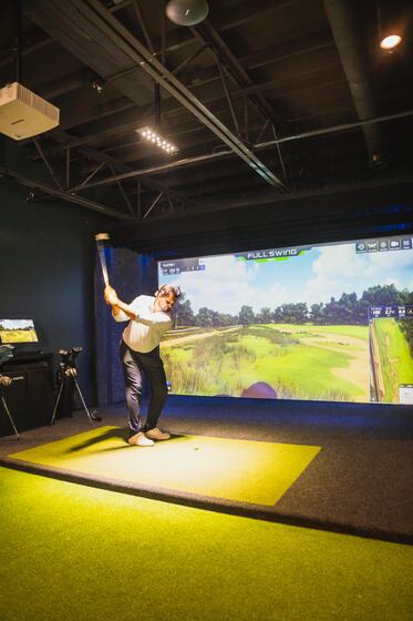 The bay, mid-swing